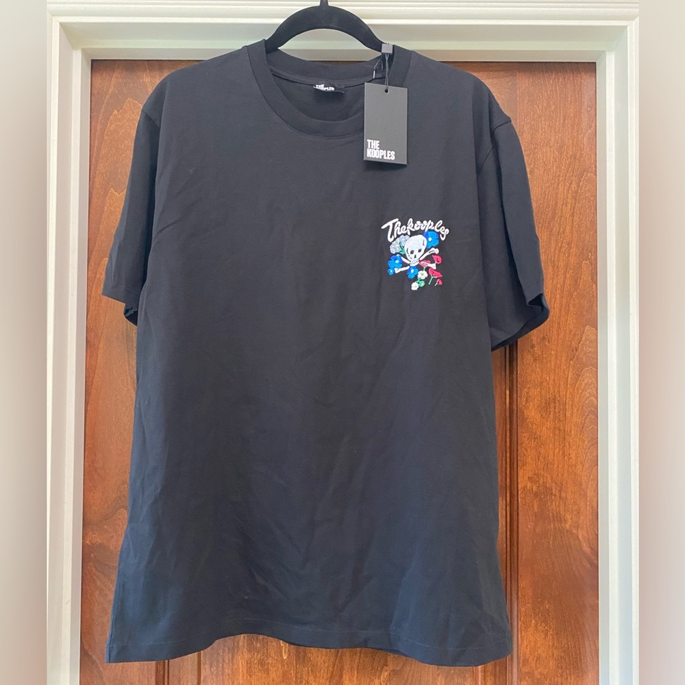 The Kooples Men’s Embroidered Skull and Flowers Logo T-Shirt iBlack Sz L NWT